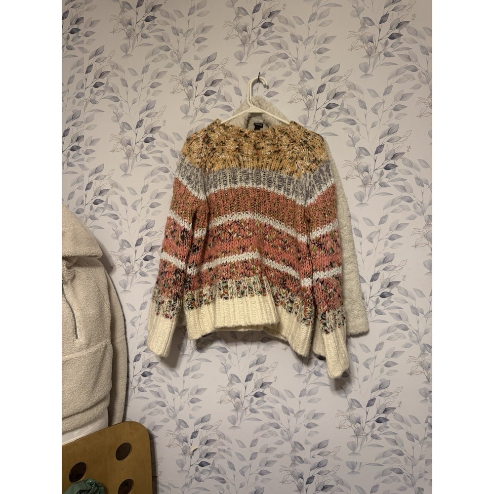 Anthropologie Kahlo Sweater Chunky Striped Knit Alpaca Wool Blend Rainbow Medium - Picture 2 of 6